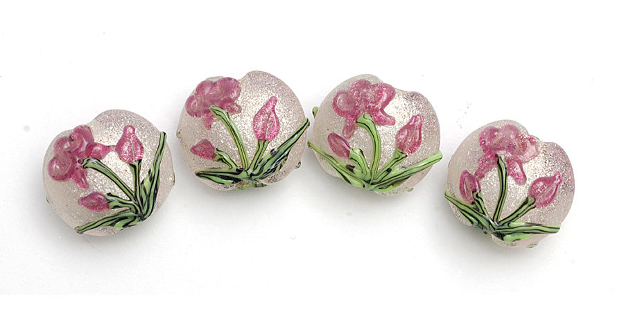 10109312 - Four Fuchsia Flower Lentil Beads