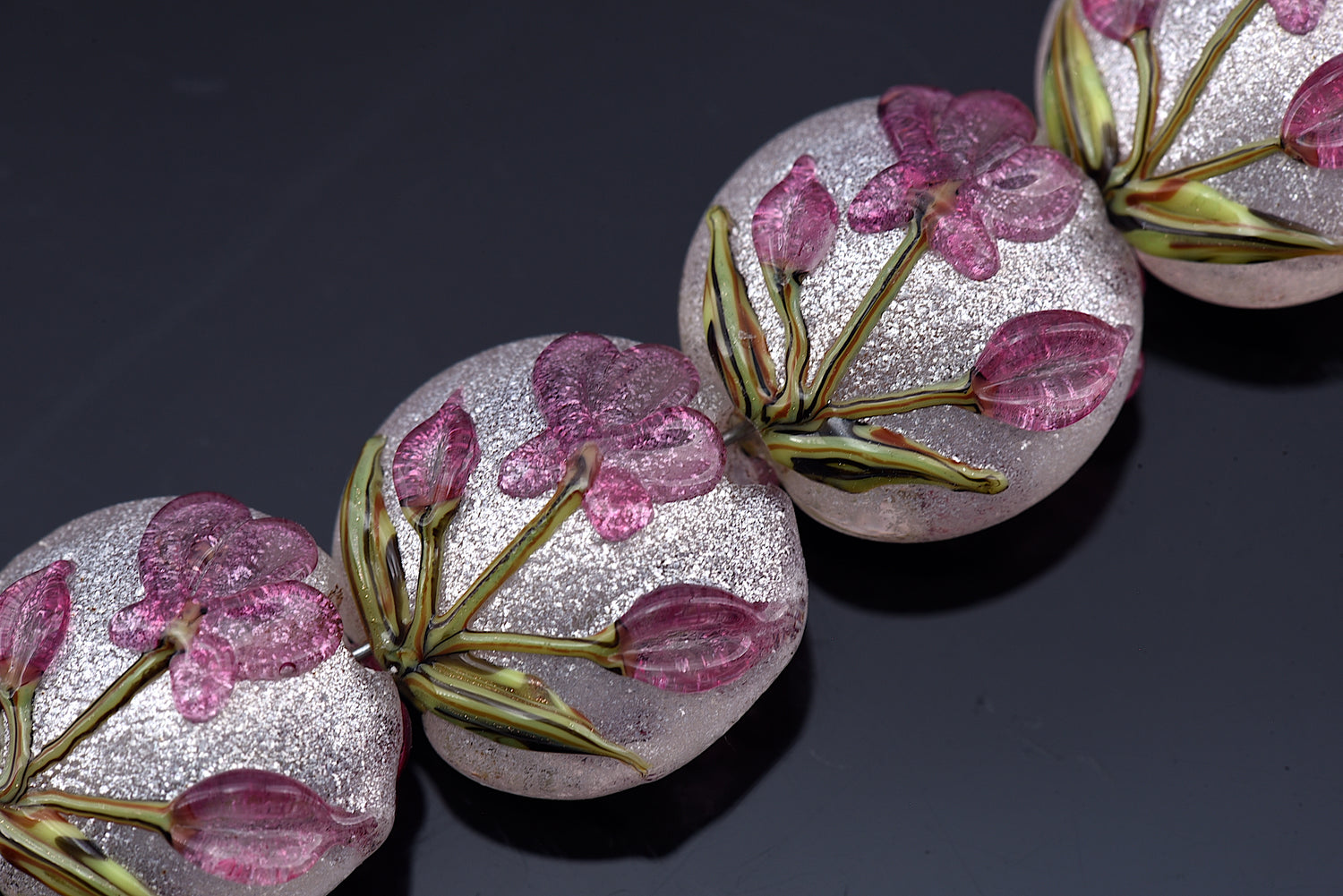 10109312 - Four Fuchsia Flower Lentil Beads