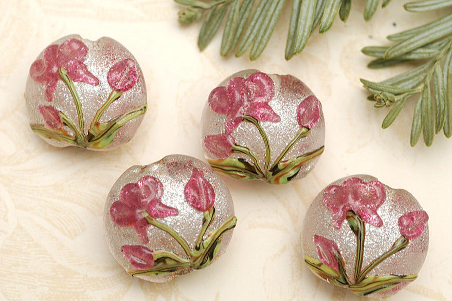 10109312 - Four Fuchsia Flower Lentil Beads