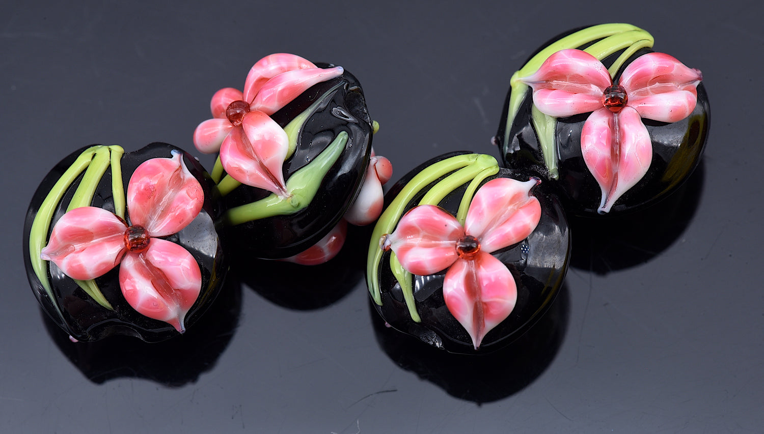 10110312 - Four Pink Iris Lentil Beads