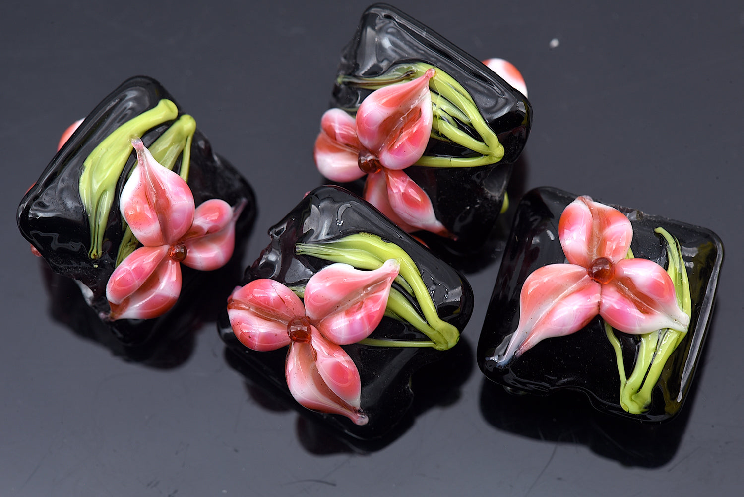 10110314 - Four Pink Iris Pillow Beads