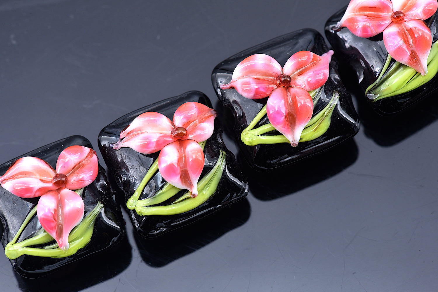 10110314 - Four Pink Iris Pillow Beads