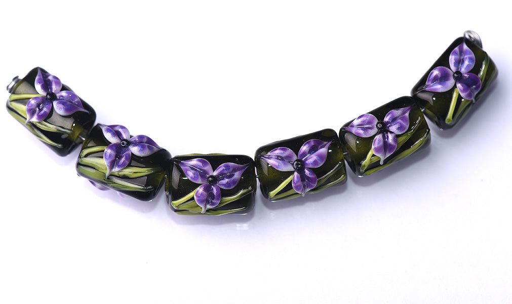 10205703 - Six Purple Iris Mini Kalera Beads