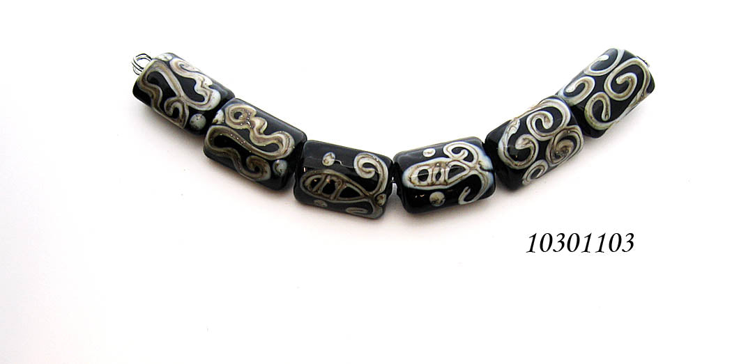 10301103 - Six Black w/Silver Ivory String Mini Kalera Beads