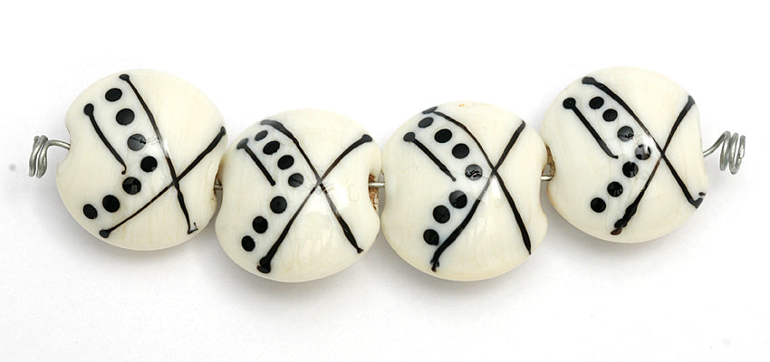 10303012 - Four Ivory w/Black Lentil Beads