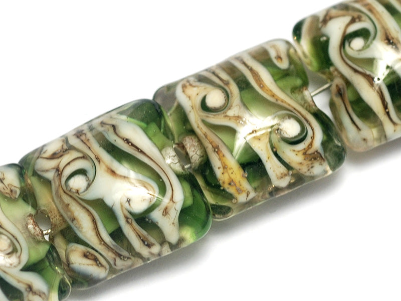 10303614 - Four Light Green w/Ivory Silver Pillow Beads