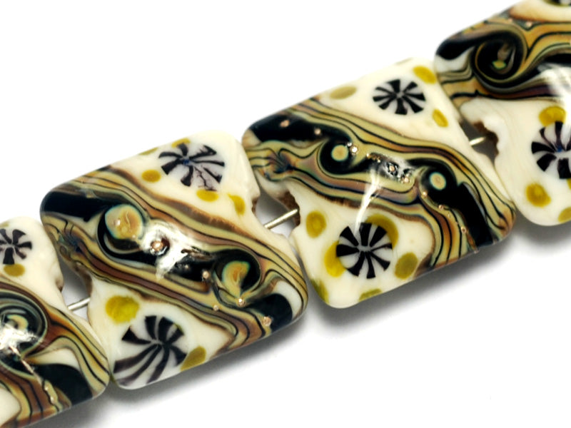 10305814 - Four Green w/Ivory Japanese Kimono Pillow Beads