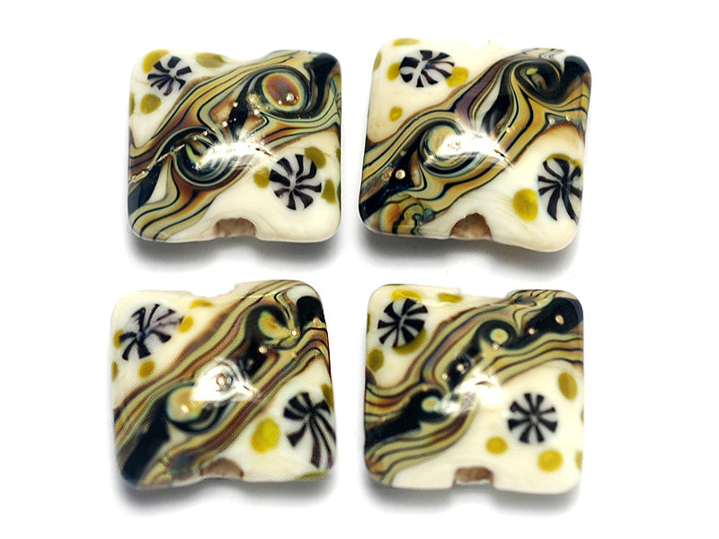 10305814 - Four Green w/Ivory Japanese Kimono Pillow Beads