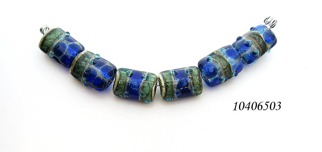 10406503 - Six Deep Ocean Blue w/Silver Foil Mini Kalera Beads