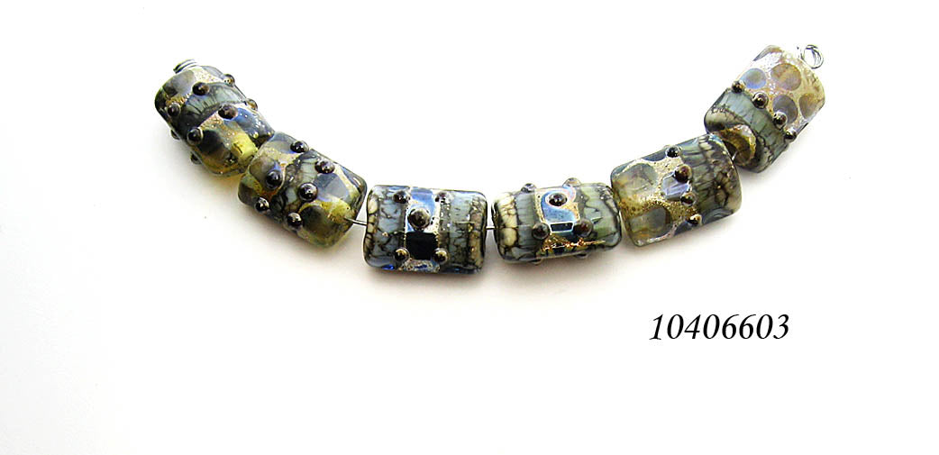 10406603 - Six Gray Blue w/Silver Foil Mini Kalera Beads