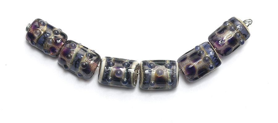 10407303 - Six Black w/Ink Blue Silver Foil Mini Kalera Beads