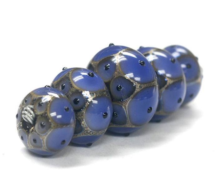 10407811 - Five Graduated Purple w/Black Dots Rondelle Beads