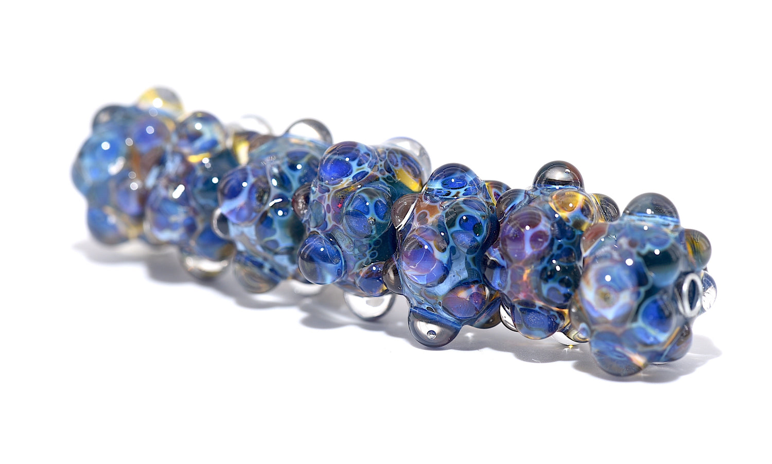 10409401 - Seven Blue & Orange Boro Rondelle Beads