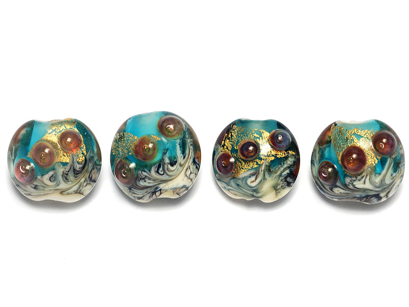 10409912 - Four Aqua Treasure Lentil Beads