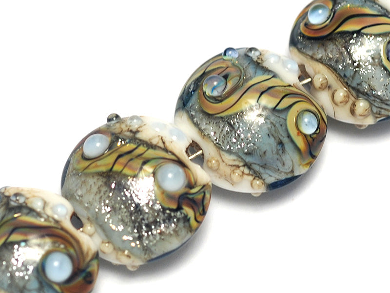 10411012 - Four Sweet Blue Stardust Lentil Beads