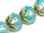 10411312 - Four Maya Blue Flower Lentil Beads