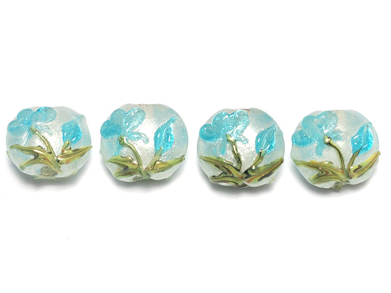 10411312 - Four Maya Blue Flower Lentil Beads