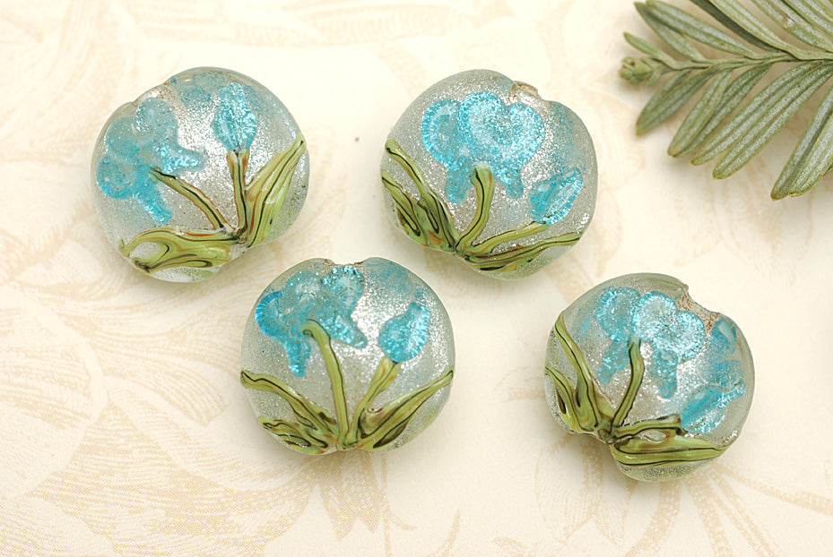 10411312 - Four Maya Blue Flower Lentil Beads