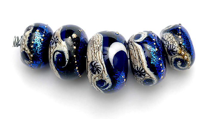 10411411 - Five Graduated Cobalt Celestial Rondelle Beads
