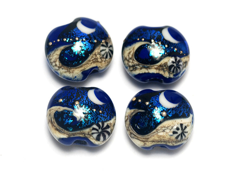 10411412 - Four Cobalt Celestial Lentil Beads