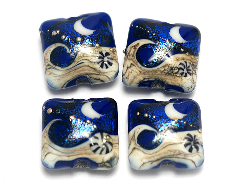 10411414 - Four Cobalt Celestial Pillow Beads