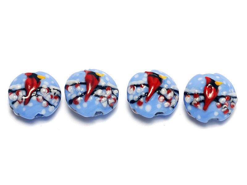 10411612 - Four Winter Red Cardinal Lentil Beads