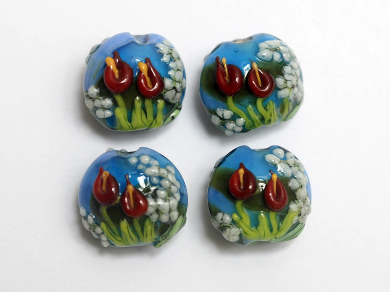 10414112 - Four Red Calla Lily Lake Lentil Beads