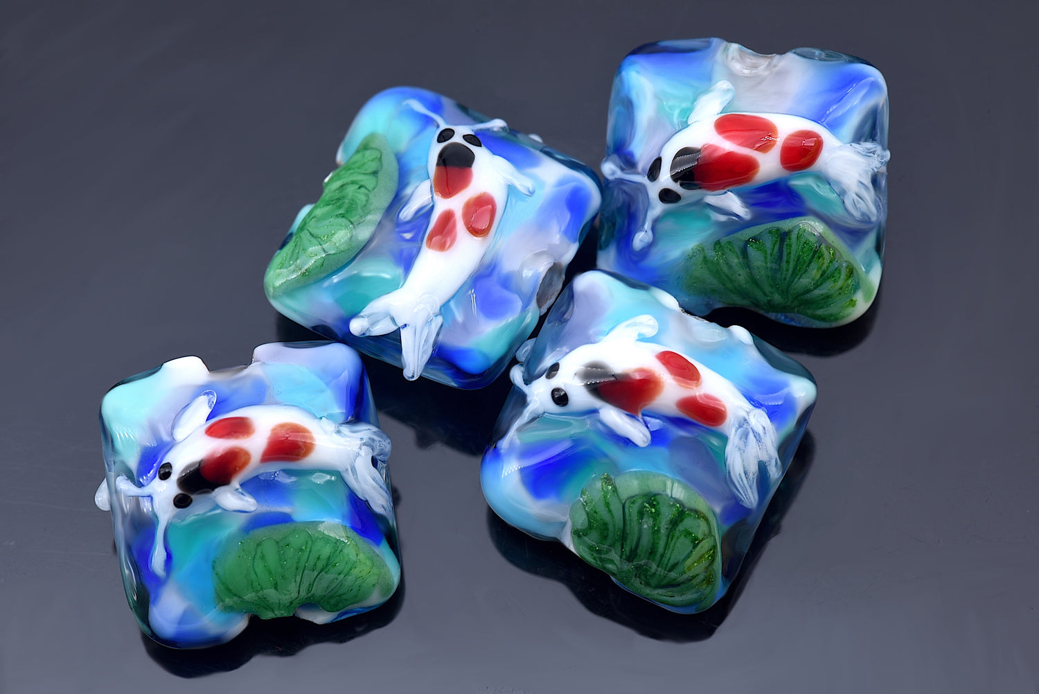 10415614 - Four Koi Fish Japanese Pond Pillow Beads