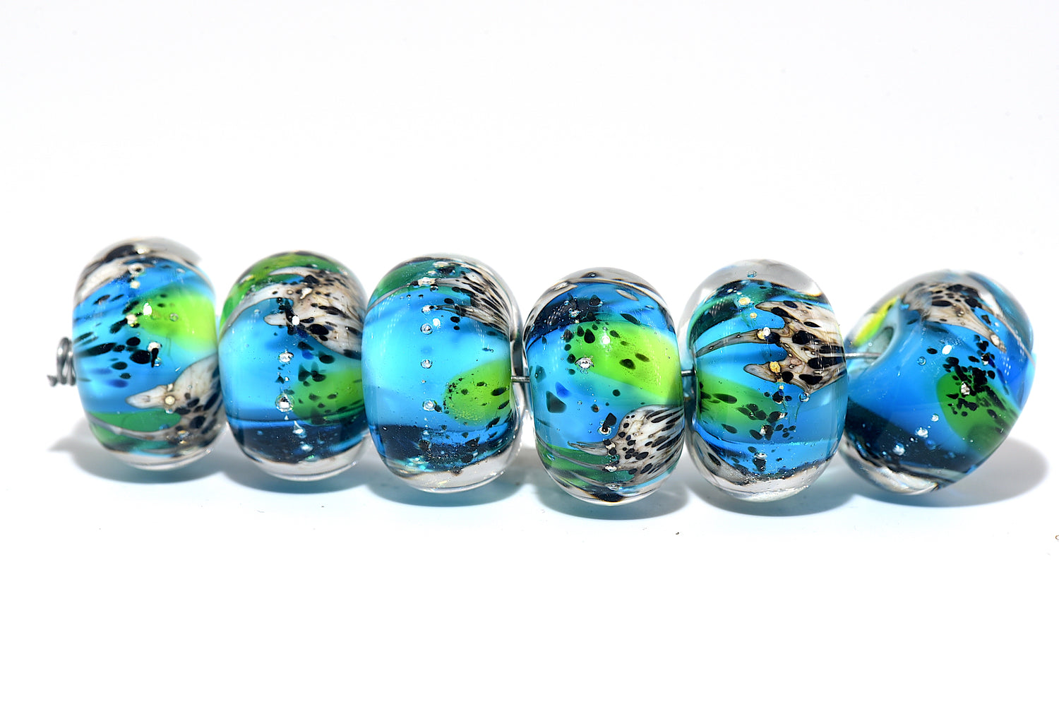 10416421 - Six Java Moss Pond Rondelle Beads