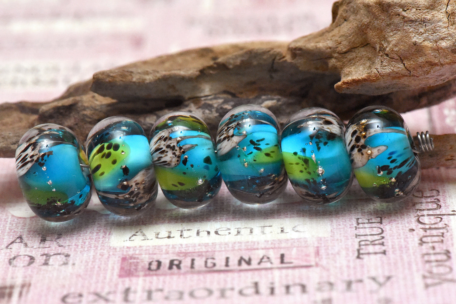10416421 - Six Java Moss Pond Rondelle Beads