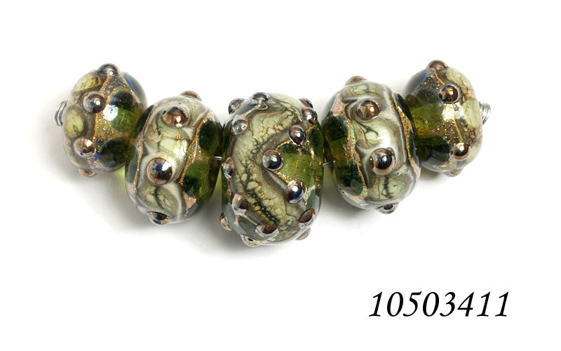 10503411 - Five Graduated Green w/Silver Foil Rondelle Beads