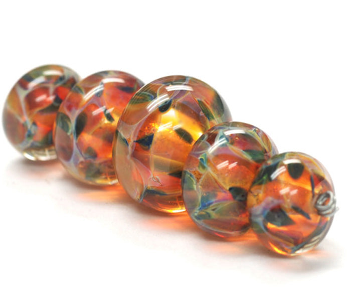 10504711 - Five Graduated Green & Orange Rondelle Beads