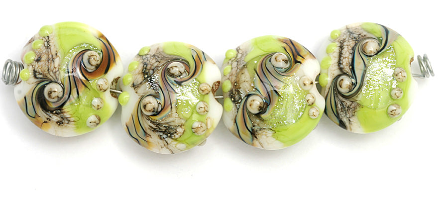 10505612 - Four Lime Stardust Lentil Beads