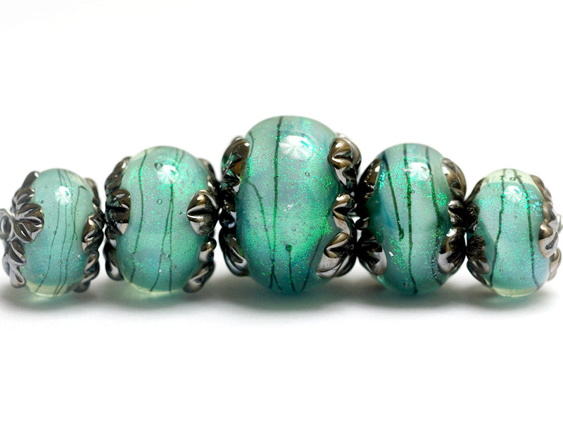 10507811 - Five Seafoam Shimmer Graduated Rondelle Beads