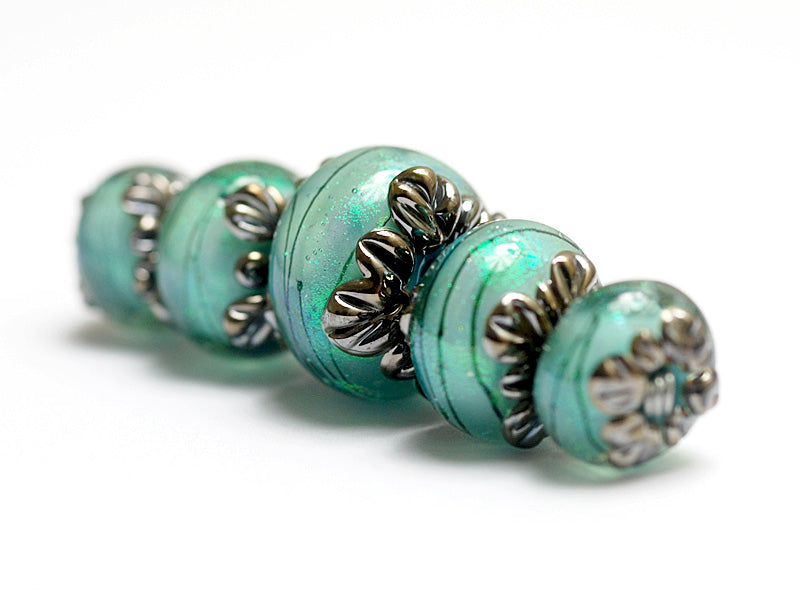 10507811 - Five Seafoam Shimmer Graduated Rondelle Beads