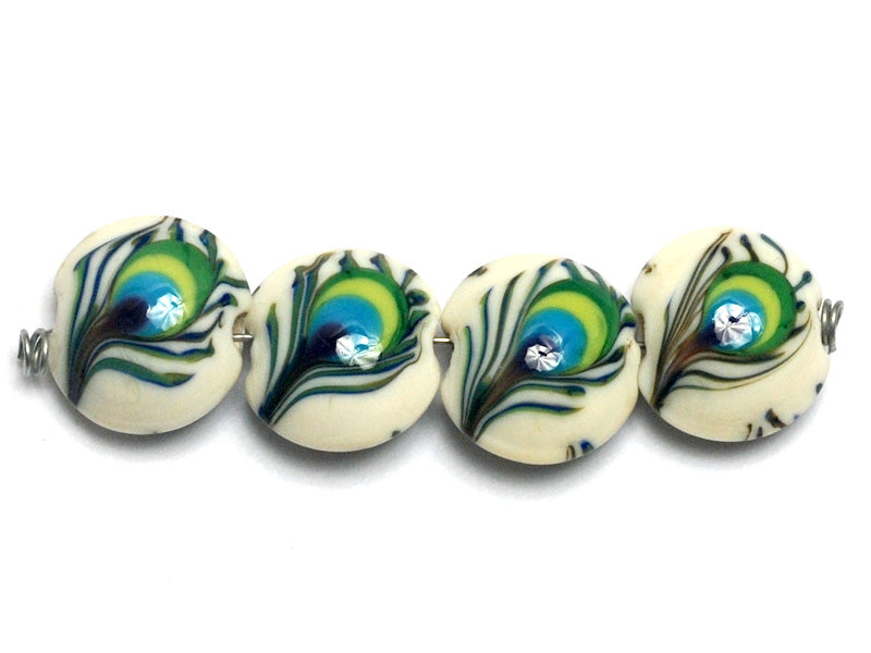 10508012 - Four Peacock Feather Lentil Beads