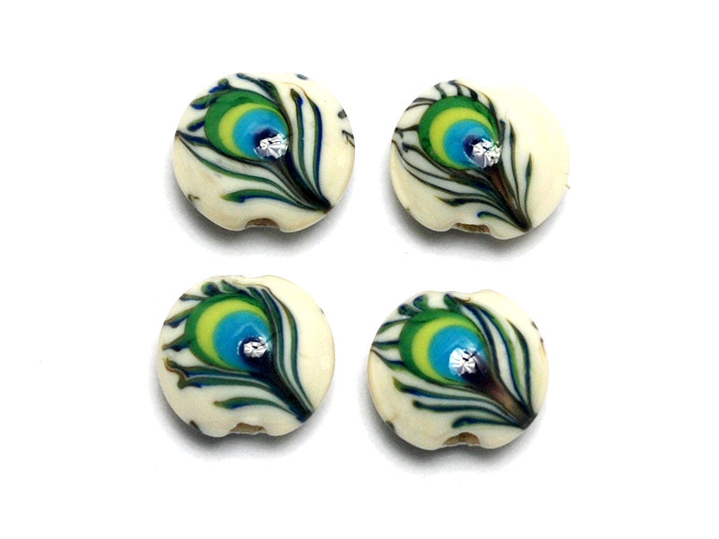 10508012 - Four Peacock Feather Lentil Beads