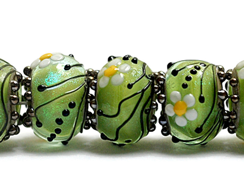 10508401 - Seven Spring Green Florals Rondelle Beads