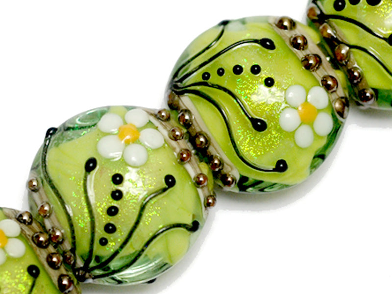 10508412 - Four Spring Green Florals Lentil Beads