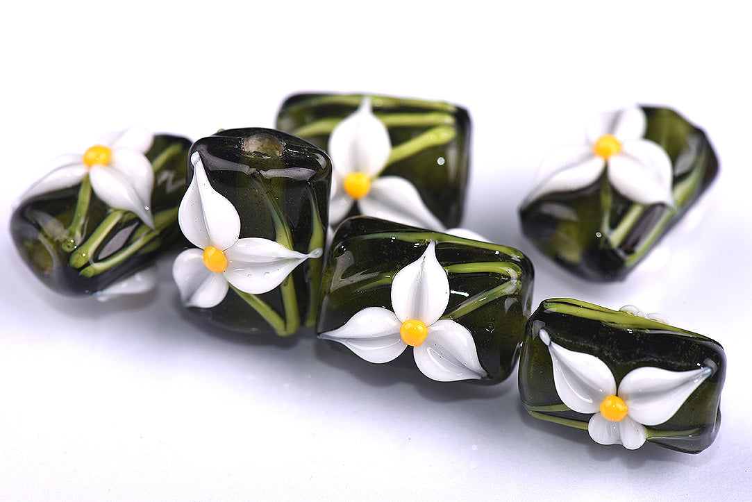 grace lampwork beads handmade artisan glass beads white iris