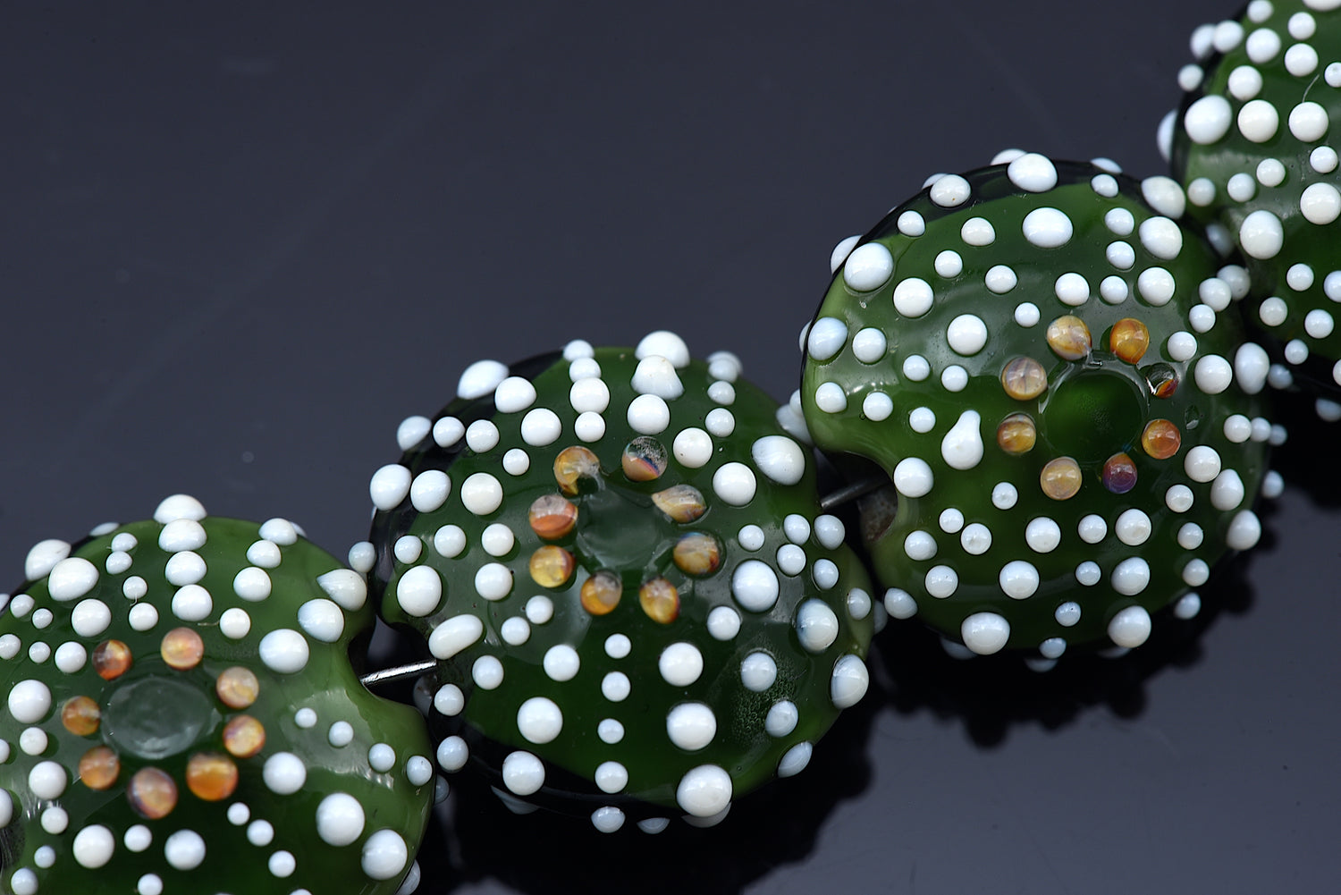 10509112 - Four Green Sea Urchin Lentil Beads