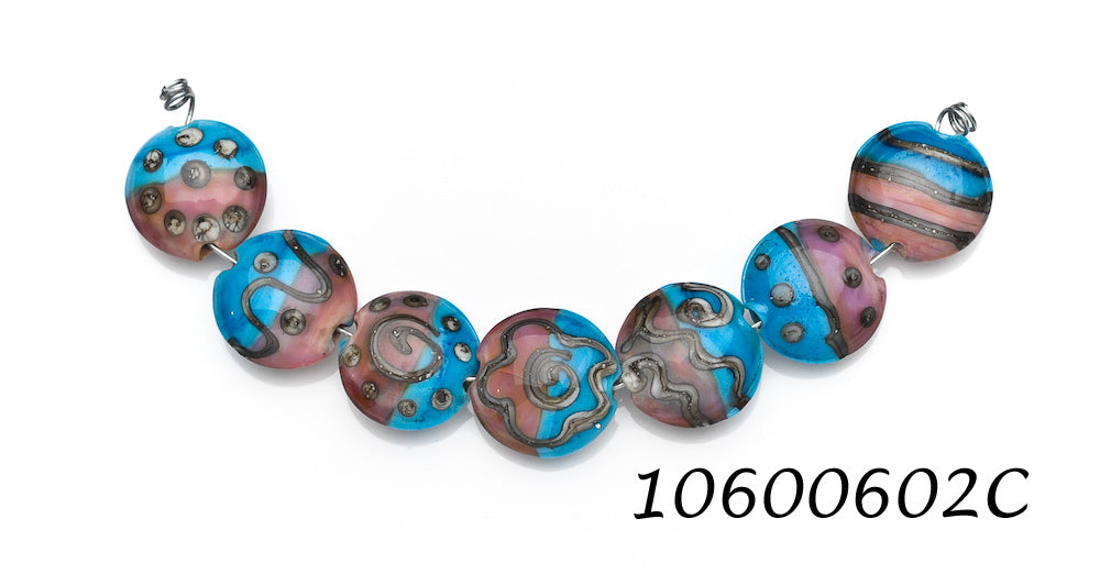 10600602C - Seven Dark Pink w/Turquoise Lentil Beads