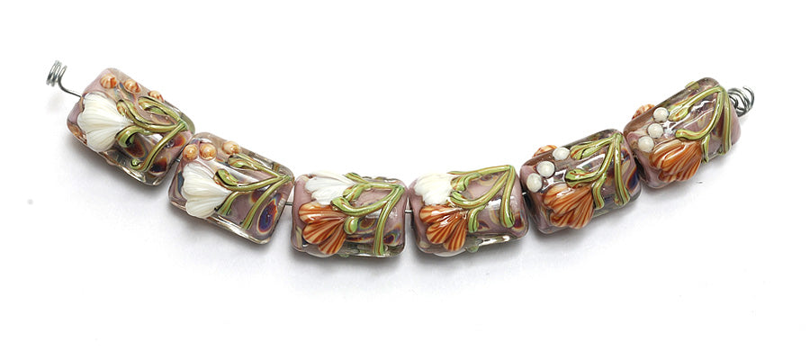 10601503 - Six Light Orange w/White Flora Mini Kalera Beads