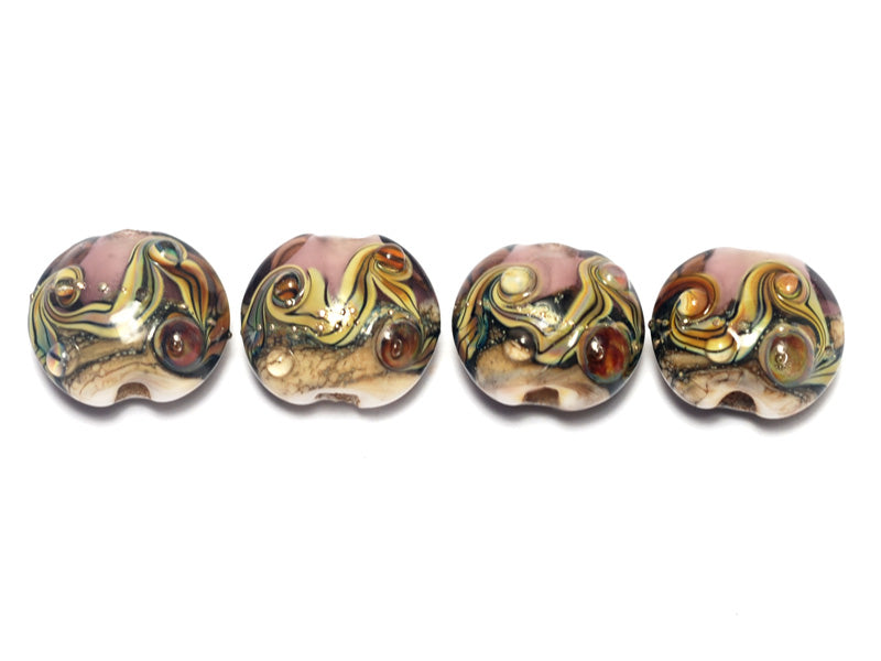 10602012 - Four Pink w/Dark Ivory Lentil Beads