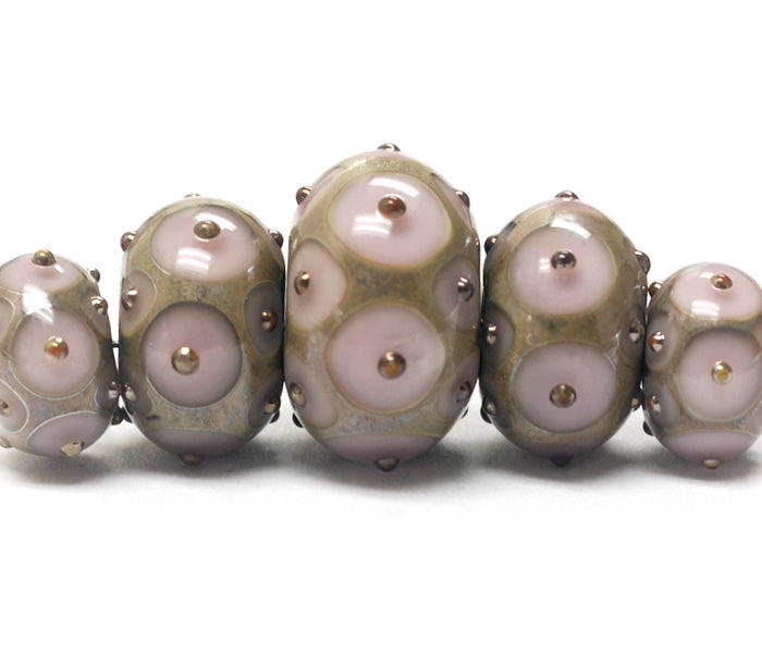 10602811 - Five Lavender Pink w/Metal Dots Grad Rondelle Beads