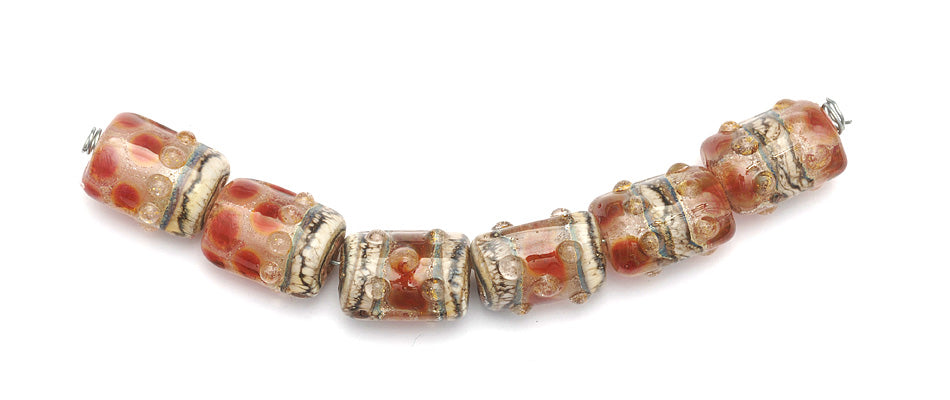 10703803 - Six Transparent Red w/Silver Foil Mini Kalera Beads