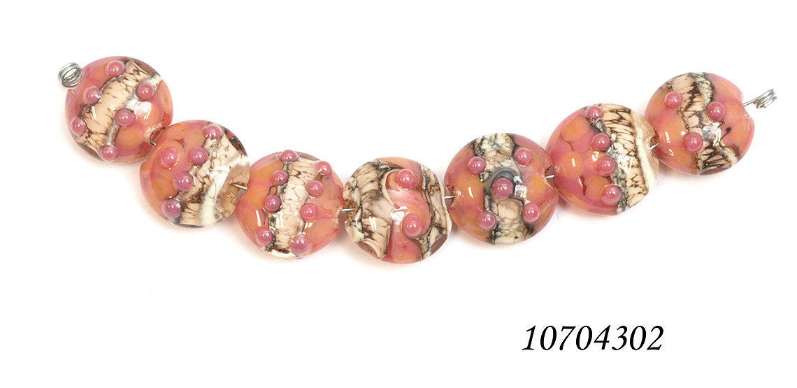 10704302 - Seven Pink/Soft Orange Lentil Beads