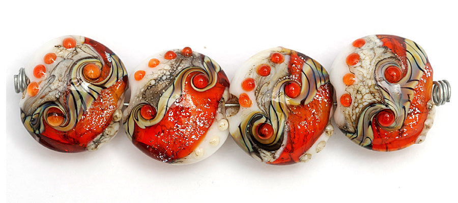 10705612 - Four Fire Red Stardust Lentil Beads