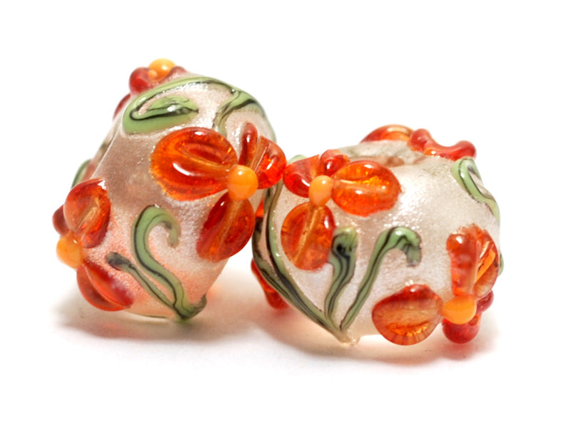 10705901 - Seven Vermilion Flower Rondelle Beads