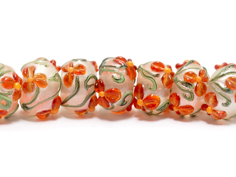 10705901 - Seven Vermilion Flower Rondelle Beads